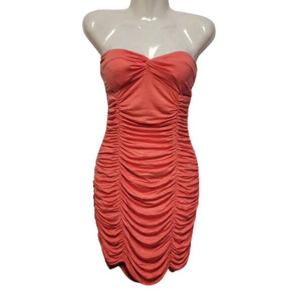 Coral Body Con Strapless Mini Dress Size L - Picture 1 of 9